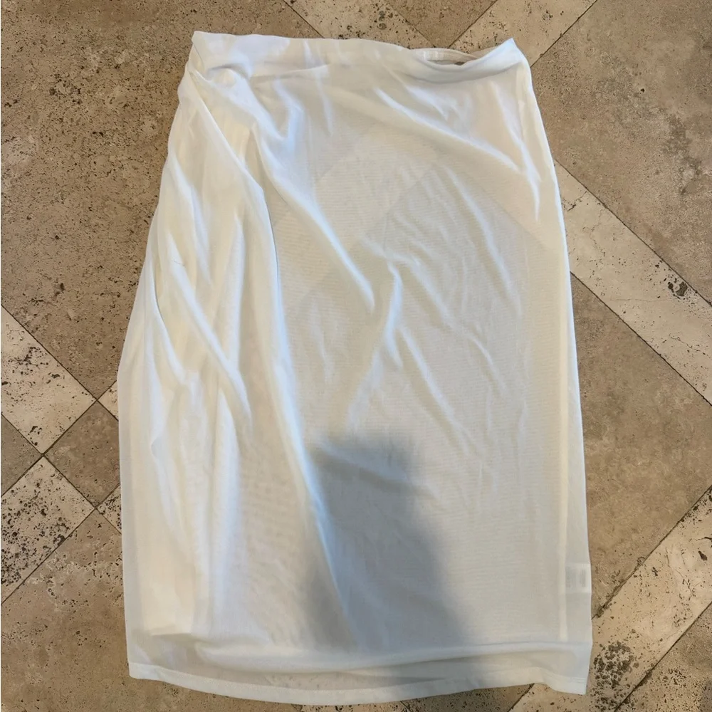 STAUD White Midi Skirt with Silver Ring Detail